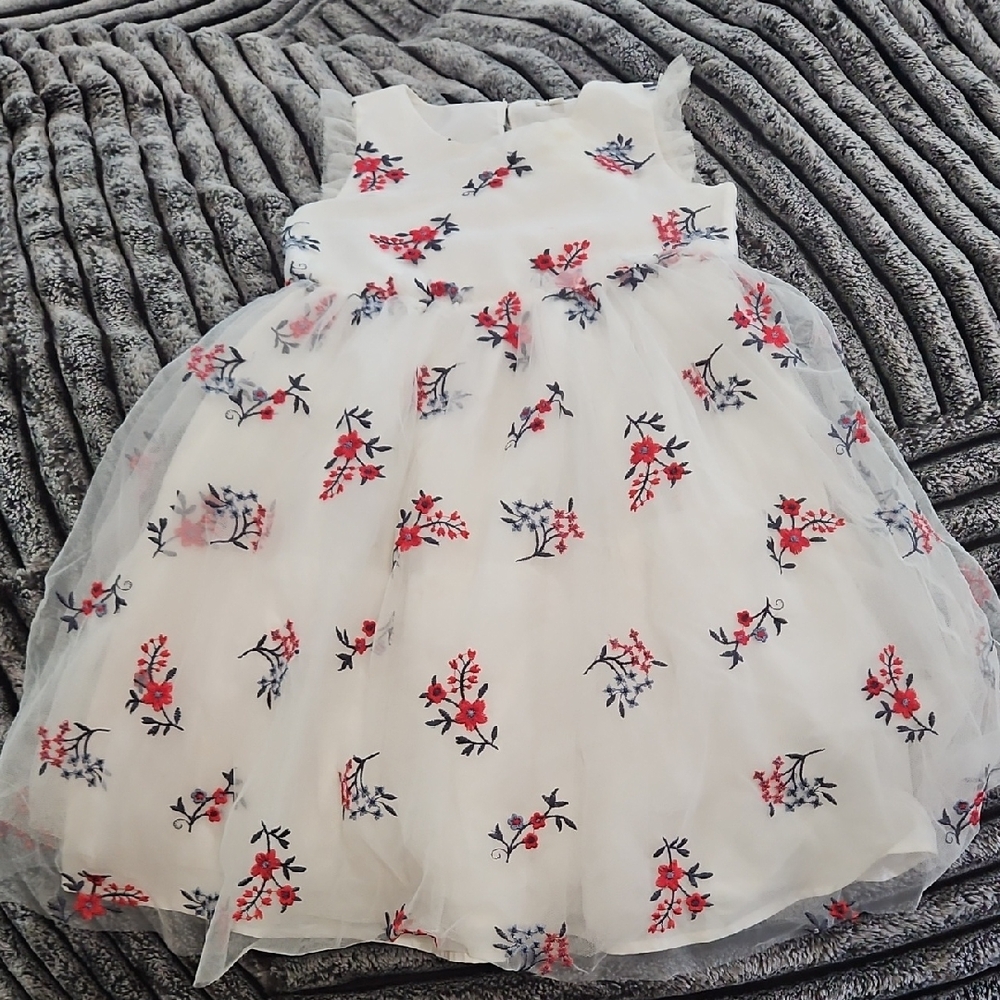 Kensie Girl Floral Embroidered Dress - White and Red